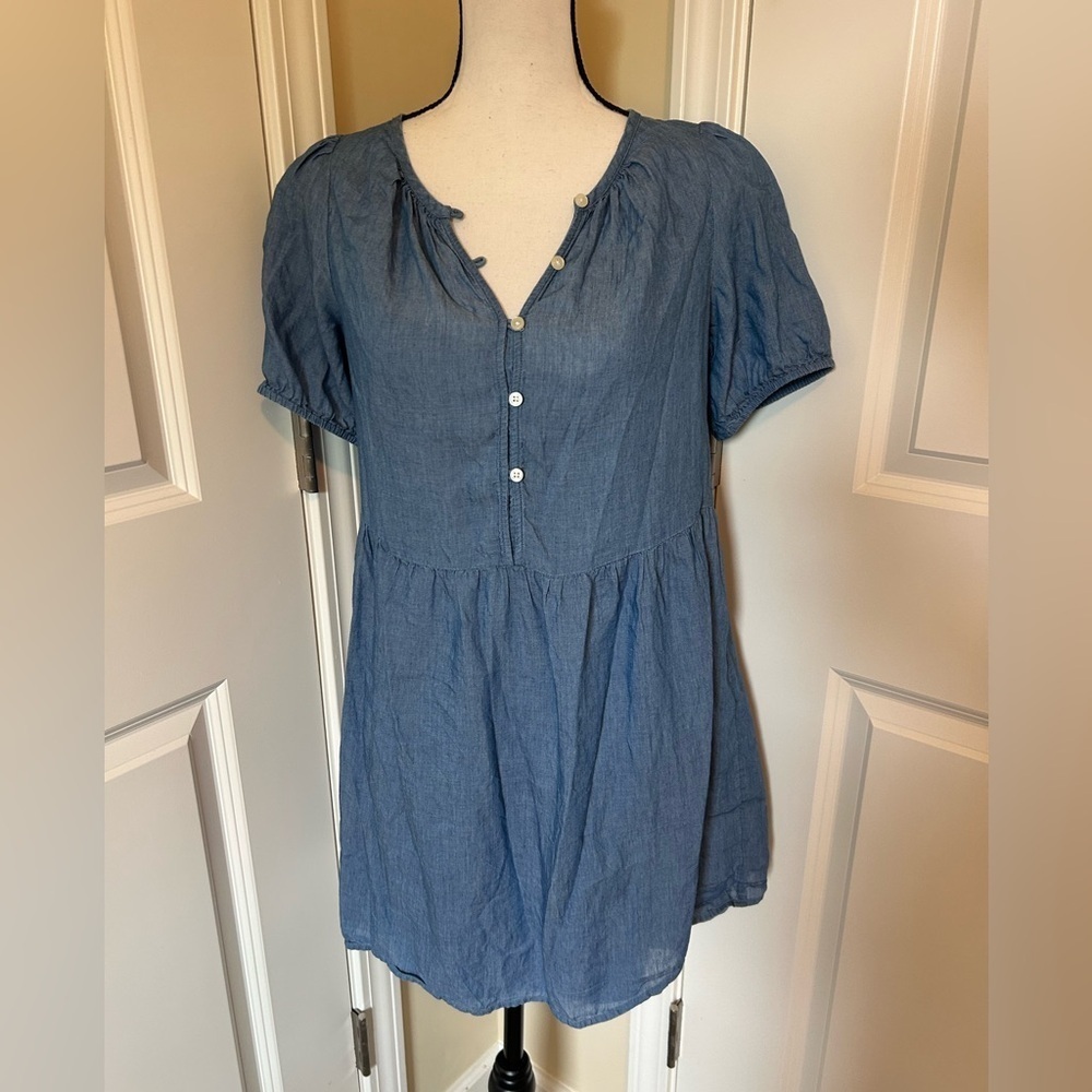 LOFT Denim Blue dress with Button Detail short sleeve
